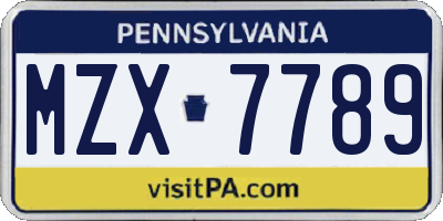PA license plate MZX7789