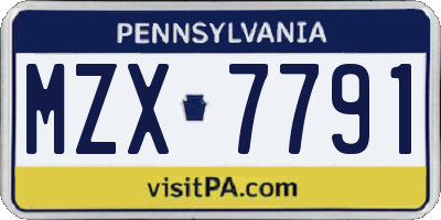 PA license plate MZX7791