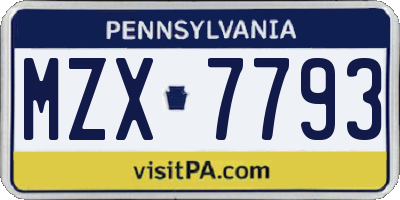 PA license plate MZX7793