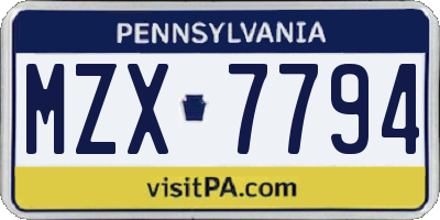 PA license plate MZX7794