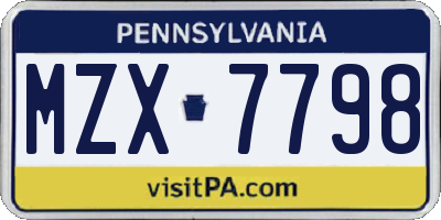 PA license plate MZX7798