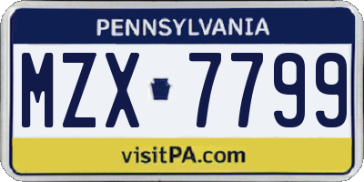PA license plate MZX7799