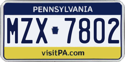 PA license plate MZX7802