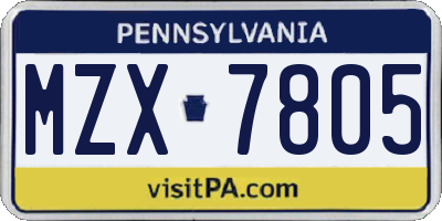 PA license plate MZX7805