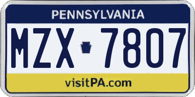 PA license plate MZX7807
