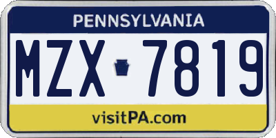 PA license plate MZX7819