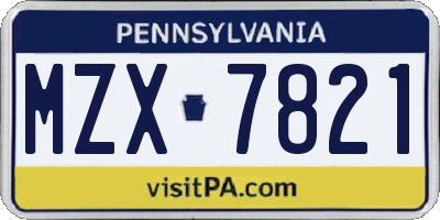 PA license plate MZX7821