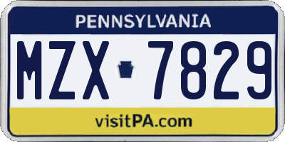 PA license plate MZX7829