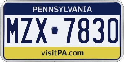 PA license plate MZX7830