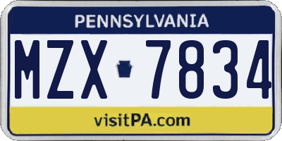 PA license plate MZX7834