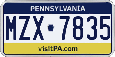 PA license plate MZX7835