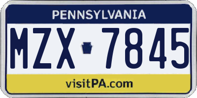 PA license plate MZX7845