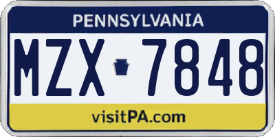 PA license plate MZX7848