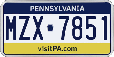 PA license plate MZX7851