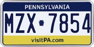 PA license plate MZX7854