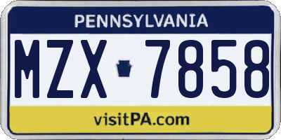 PA license plate MZX7858