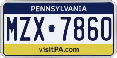 PA license plate MZX7860