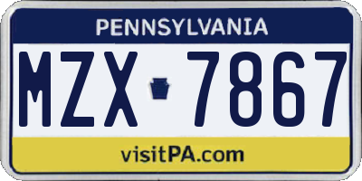 PA license plate MZX7867