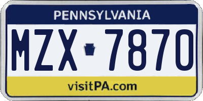 PA license plate MZX7870