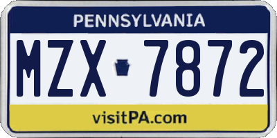 PA license plate MZX7872