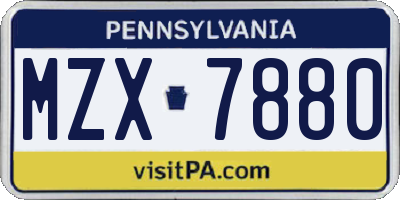 PA license plate MZX7880