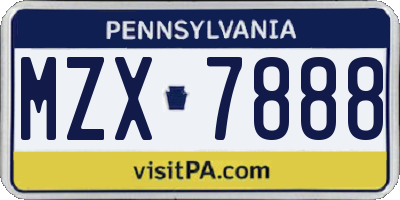 PA license plate MZX7888