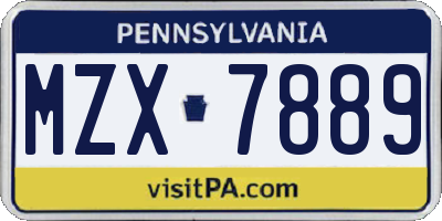 PA license plate MZX7889