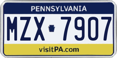 PA license plate MZX7907