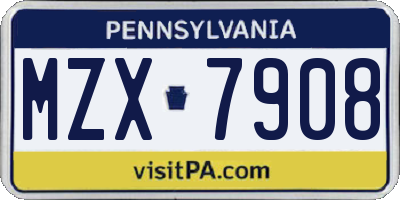 PA license plate MZX7908
