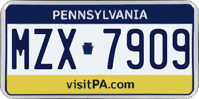 PA license plate MZX7909