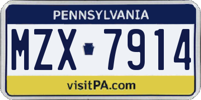 PA license plate MZX7914