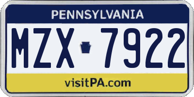 PA license plate MZX7922