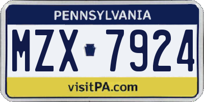 PA license plate MZX7924