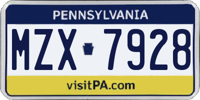 PA license plate MZX7928