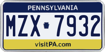 PA license plate MZX7932