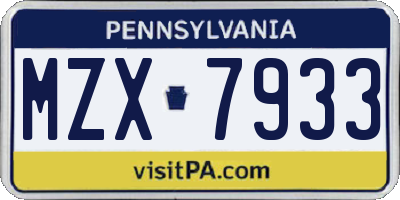 PA license plate MZX7933