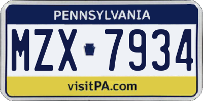 PA license plate MZX7934