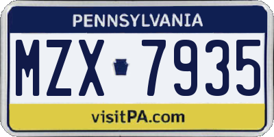 PA license plate MZX7935
