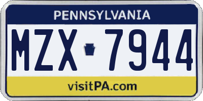 PA license plate MZX7944