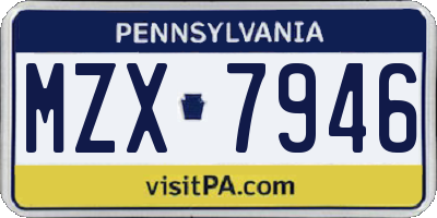 PA license plate MZX7946