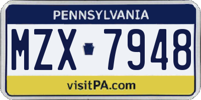 PA license plate MZX7948