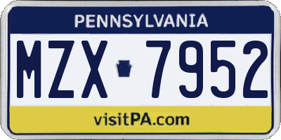 PA license plate MZX7952