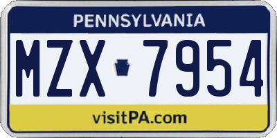 PA license plate MZX7954