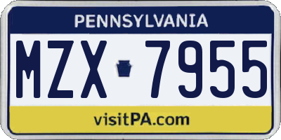 PA license plate MZX7955