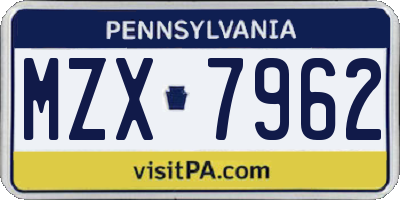 PA license plate MZX7962