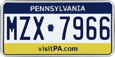 PA license plate MZX7966