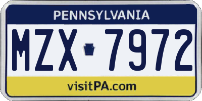 PA license plate MZX7972