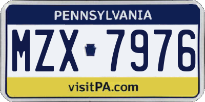PA license plate MZX7976