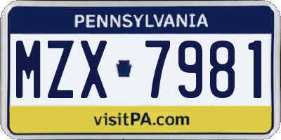 PA license plate MZX7981