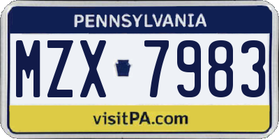 PA license plate MZX7983